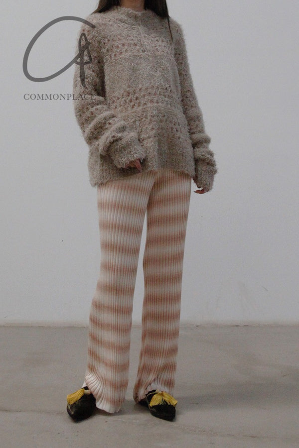 SWAYING/KNIT Striped Flared Pants SW211XZ12 Light Yellow PS18